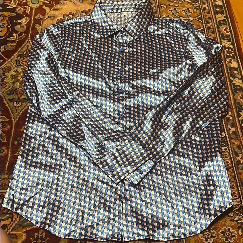Women’s Blue Patterned Satin-like Shirt